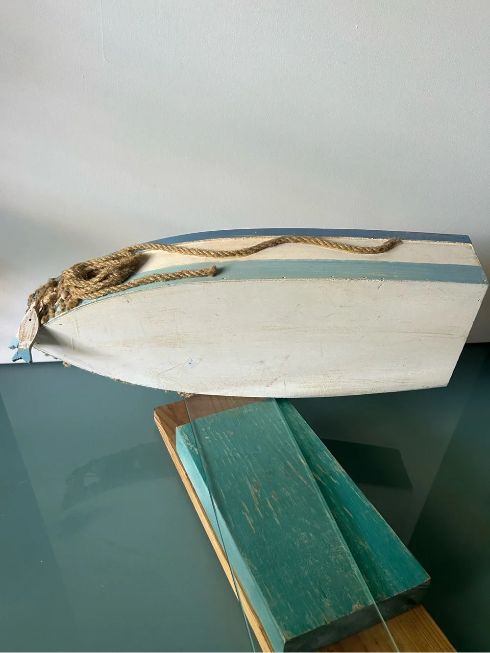 Wood Boat Wall Shelf Display Canoe Sailing Centerpiece Nautical Home Decor